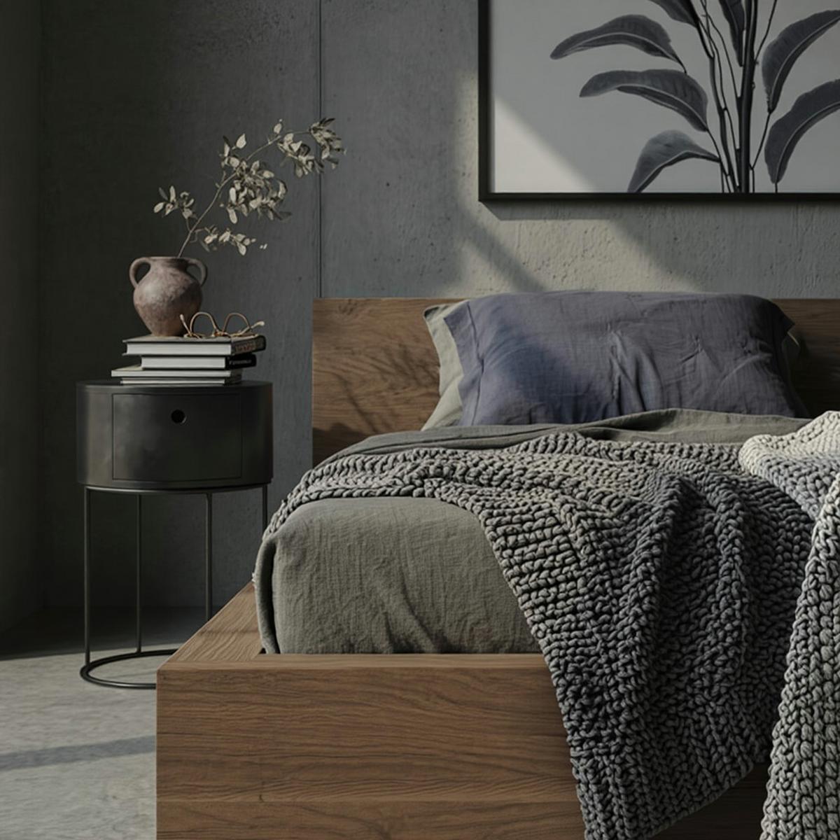 NACHTKONSOLE Massivholz mit Schublade rund Modern Schwarz - Schwarz, Holz/Metall (40/60/40cm) - KADIMA DESIGN