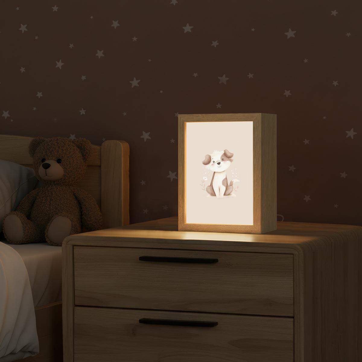 NACHTTISCHLAMPE Hund - Gefleckt - Braun 15x20 cm - Beige, Holzwerkstoff (8/15/20cm) - OnlyWow