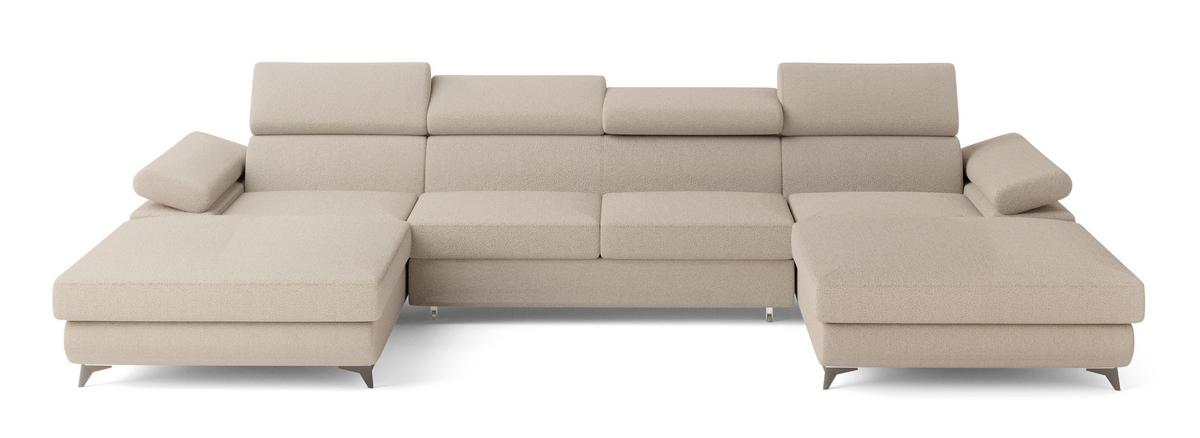 WOHNLANDSCHAFT DETTI Beige Boucle-Stoff mit Schlaffunktion - Beige, Holz (339/89/190cm) - MASSENO