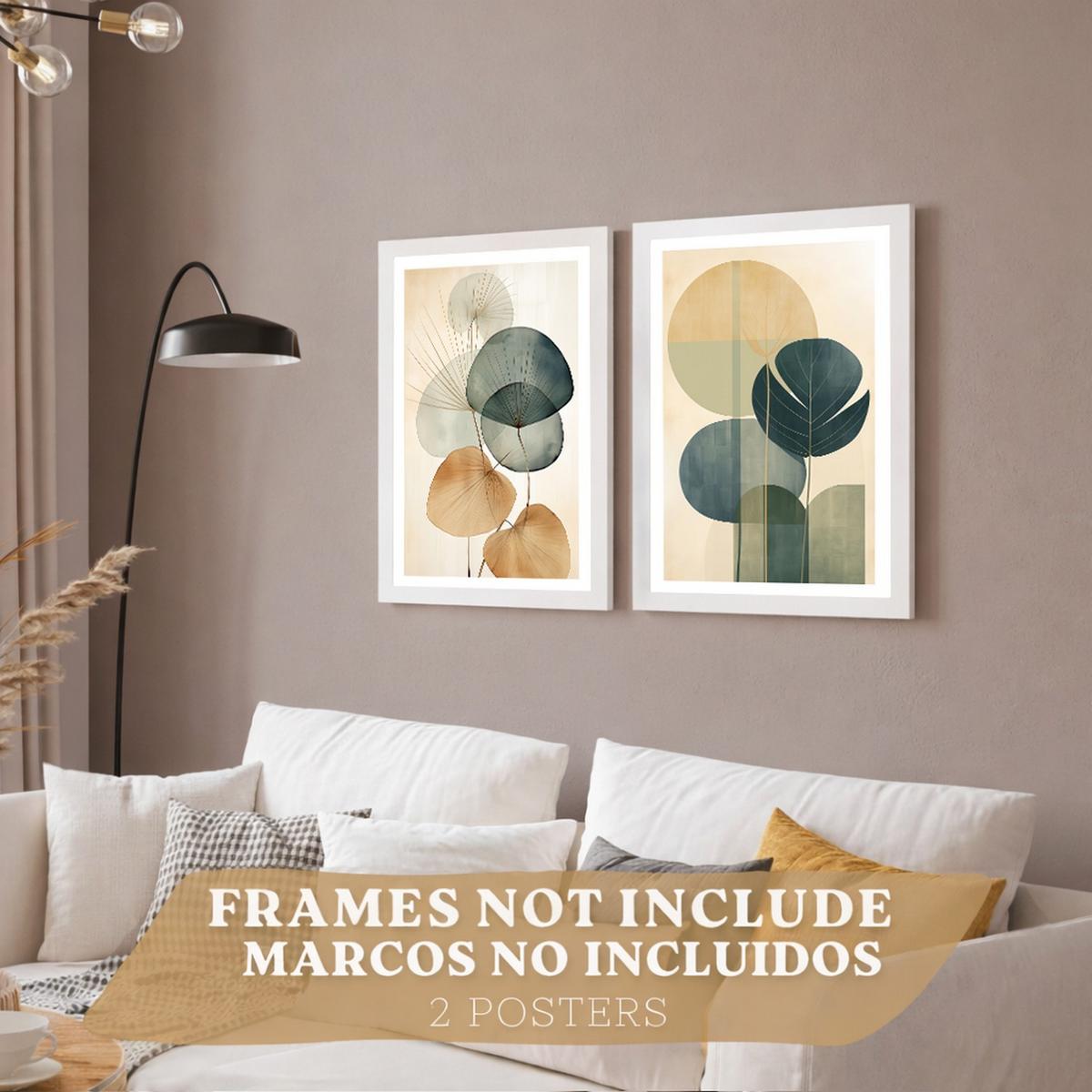POSTER 2er Bilder-Set Wandbilder Geometrische Blumen modern Wohnzimmer Deko, Schlafzimmer, Küche, Badezimmer Rahmenlos A3 - Klar, Papier (29.7/1/42cm) - Nacnic