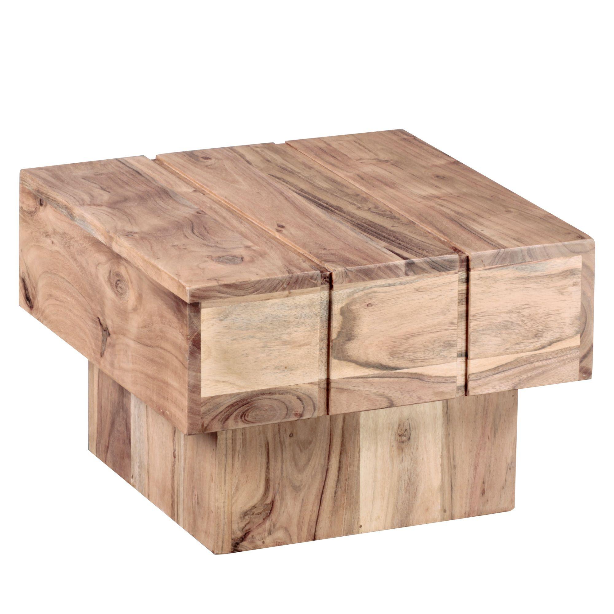 BEISTELLTISCH aus Massivholz im Landhausstil mit Cube-Design, Dunkelbraun 44x44x30 cm - Dunkelbraun/Akaziefarben, Holz (44/44/30cm) - KADIMA DESIGN