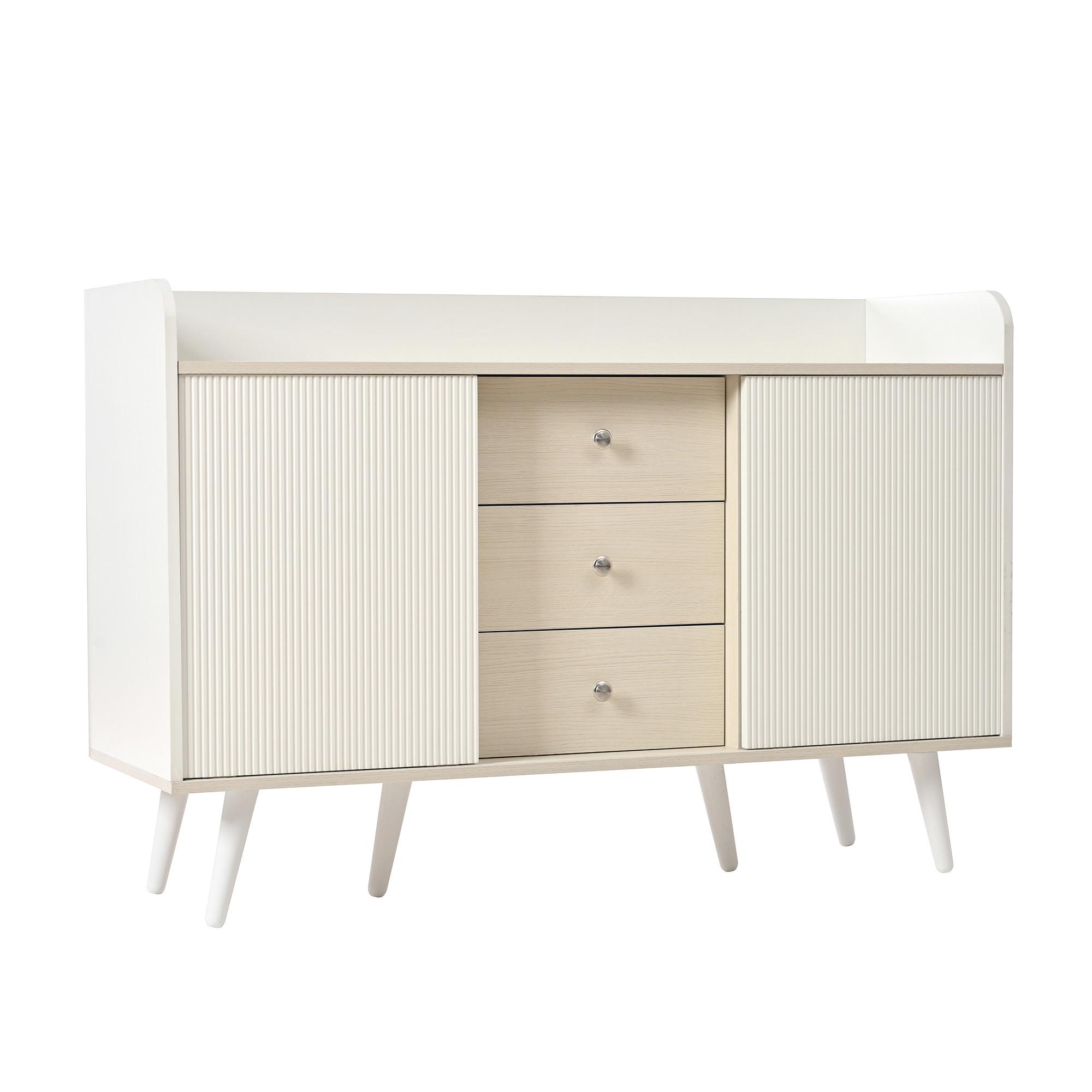 SIDEBOARD mit Schiebetüren & 3 Schubladen, Weiß und Holzoptik - Beige, Holzwerkstoff/Metall (117/79/40cm) - Urban Meuble