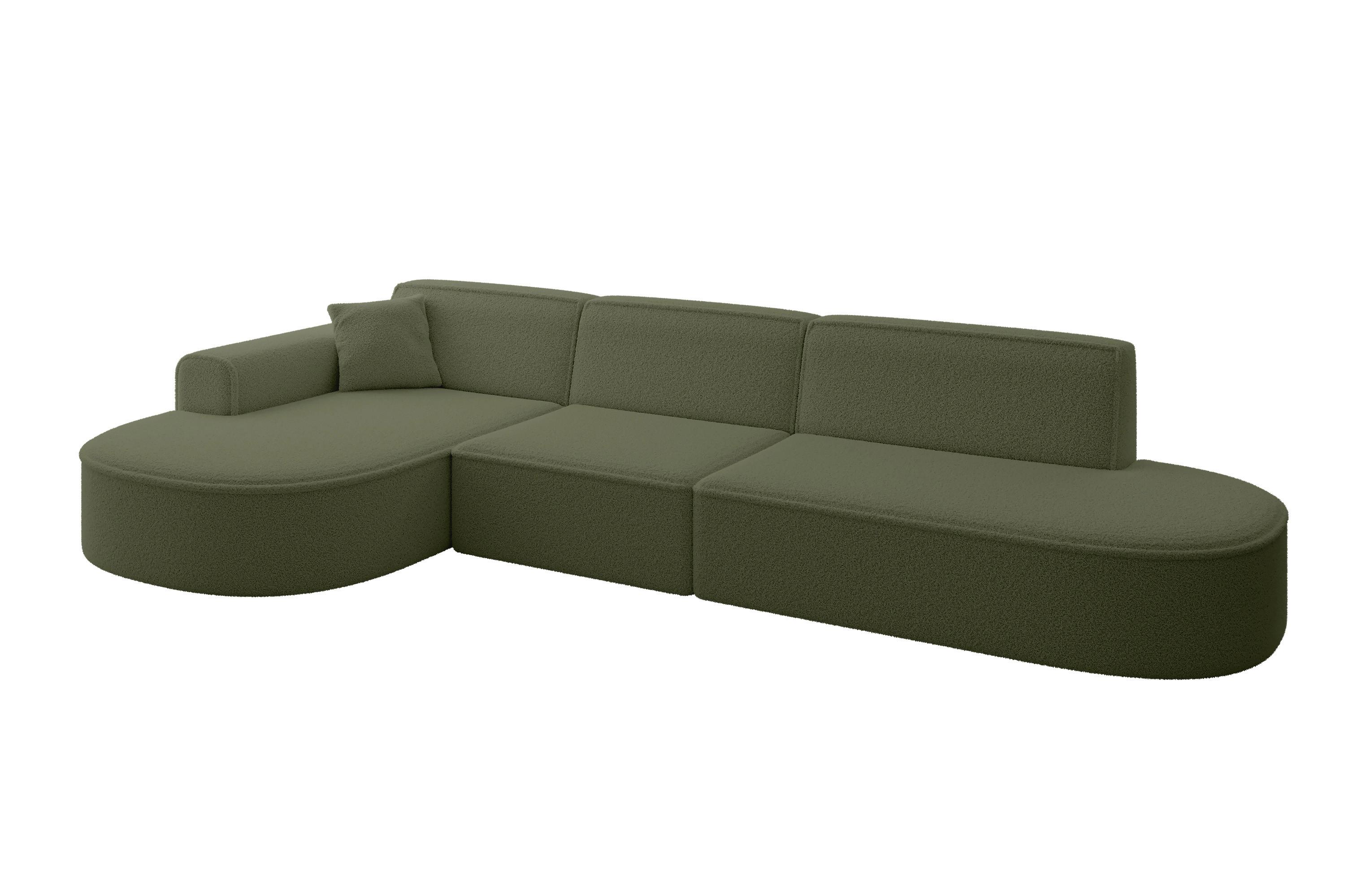 ECKSOFA Ottomane Links MARI-L2 - 328x171x79 cm Grün Bouclé - Schwarz/Grün, Holzwerkstoff/Kunststoff (165/321cm) - ALTDECOR
