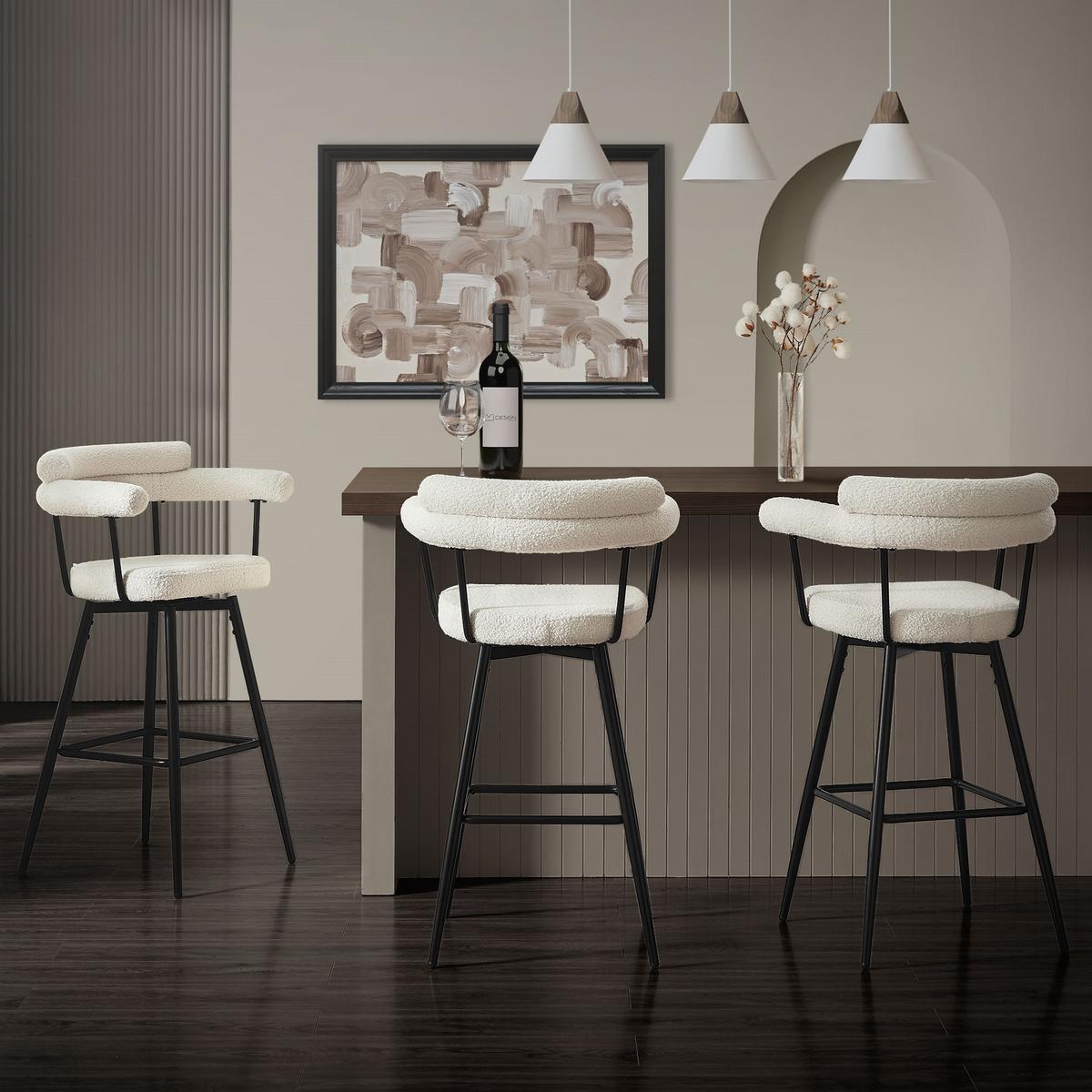 BARHOCKER 4er Set drehbar Beige mit Teddy-Stoff 76 cm hoch - Beige/Schwarz, Textil/Metall (61/103/55cm) - ML-DESIGN