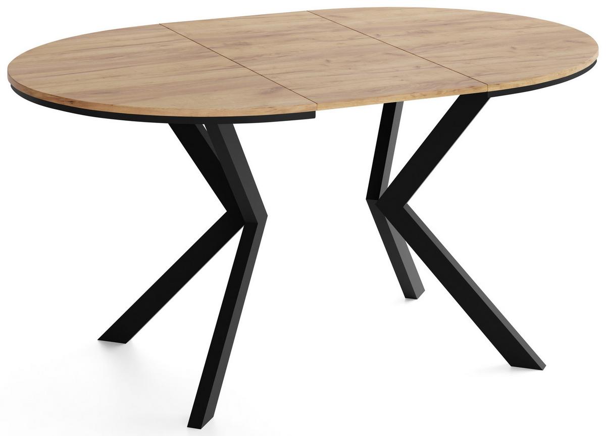 ESSTISCH Valio rund oval ausziehbar verlängerbar mit schwarzen Metallbeinen, Eiche Braun 100-140/100/76 cm - Eiche Wotan/Schwarz, Holzwerkstoff/Metall (100/140/76cm) - WFL GROUP
