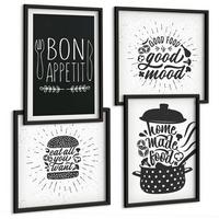 BILDER SET 4er Set - 50x50 cm & 40x60 cm Schwarzer Rahmen - Grafiken, Lebensmittel, kulinarische Slogans - Schwarz, Kunststoff (50/50cm) - TULUP