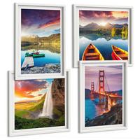 BILDER SET 4er Set - 50x50 cm & 40x60 cm Weißer Rahmen - Bergseen, Boote, Brücken - Weiß, Kunststoff (50/50cm) - TULUP