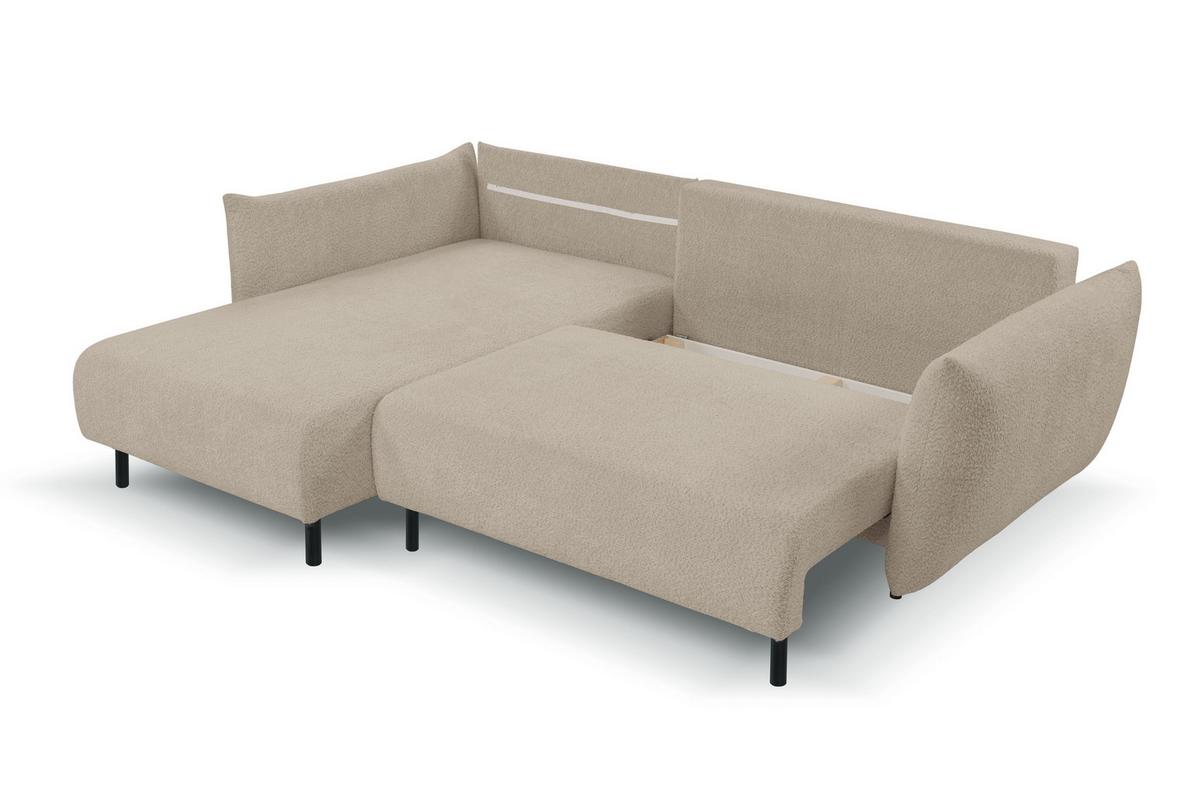 ECKSOFA UNO Beige Plüsch-Stoff mit Schlaffunktion - Beige, Holz (257/171cm) - MASSENO