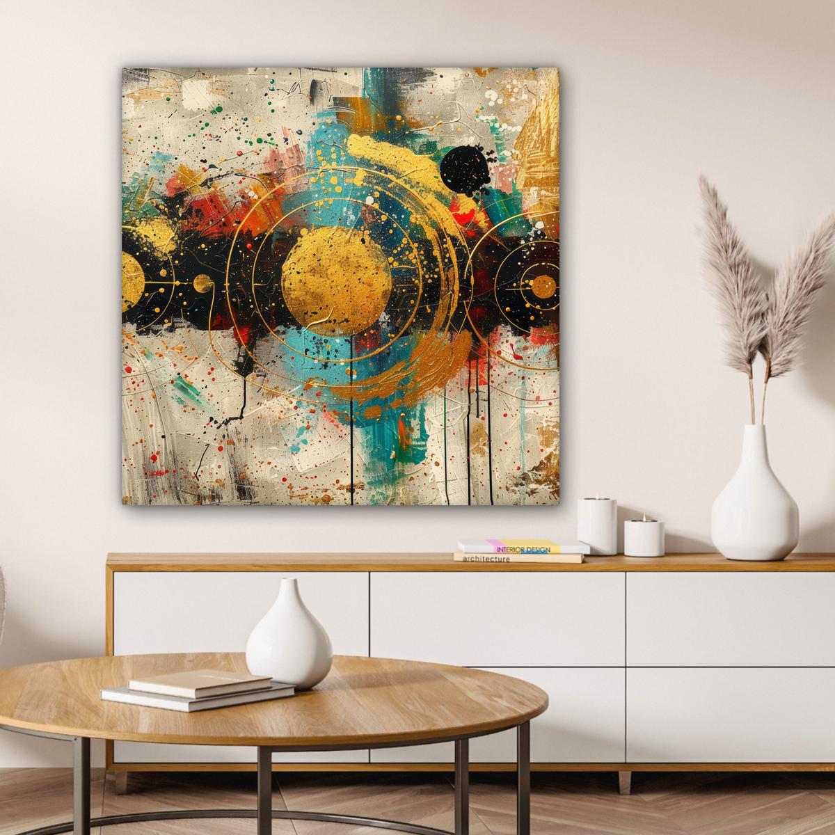 LEINWANDBILD Abstrakt - Kunst - Gold - Modern Deko Groß 90x90 cm - Multicolor, Textil (90/90cm) - MuchoWow