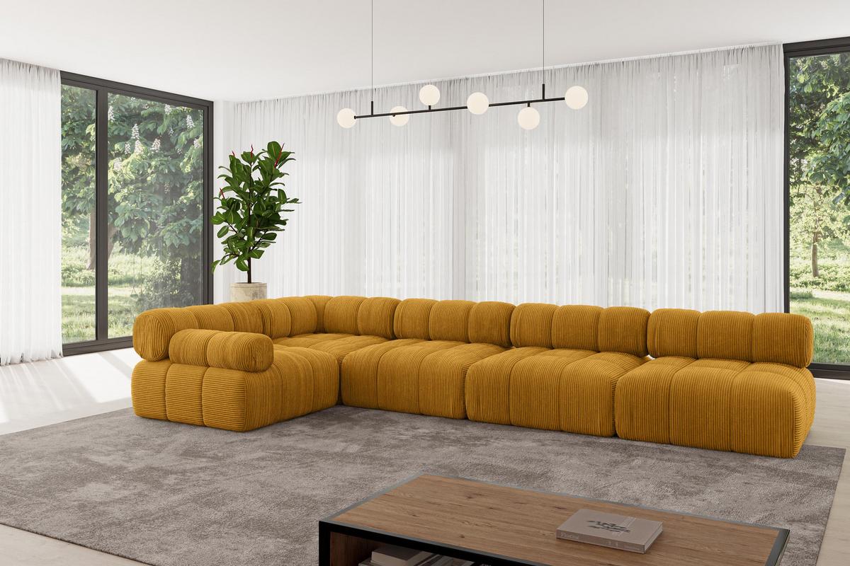 ECKSOFA modulares Sofa Mende-L3 - 380x190x70 cm Senfgelb Cord - Currygelb, Holzwerkstoff/Textil (380/190cm) - ALTDECOR
