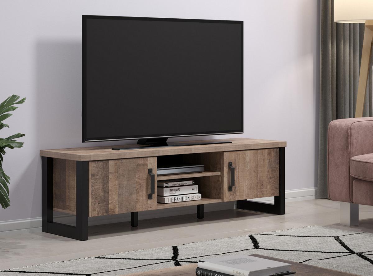 TV-LOWBOARD Eiche Tabak, schwarz 166 x 50 cm, TV-Unterteil mit 6 Fächern - Eichefarben/Schwarz, Holzwerkstoff/Kunststoff (166/50/45cm) - Top.Furn