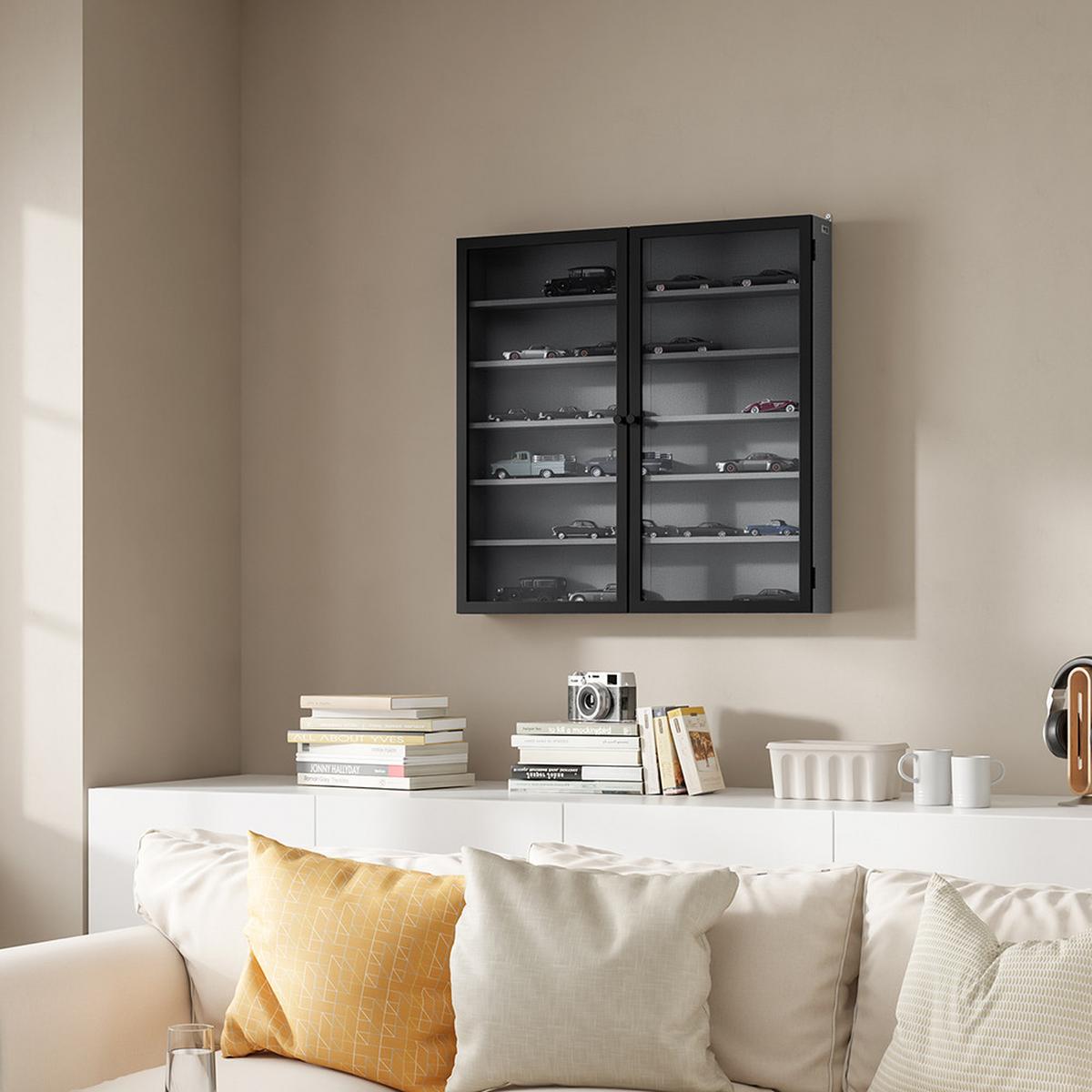 WANDSCHRANK mit Glasfront und verstellbaren Böden FSB113-H-DG - Ahornfarben, Fell (80/80/12.2cm) - SoBuy