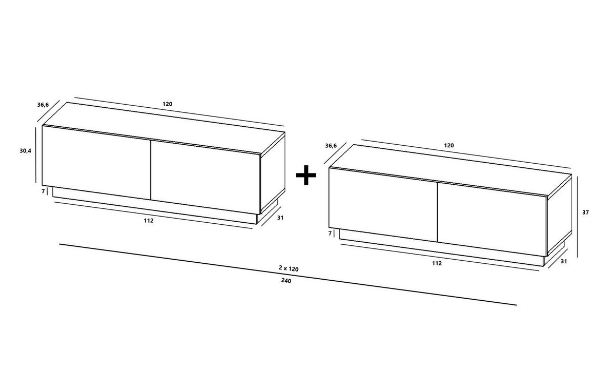 TV-LOWBOARD 2-er Set Enjoy Weiß Matt Loft 120 cm - Weiß, Holzwerkstoff (240/37/35cm) - Meble Lindner