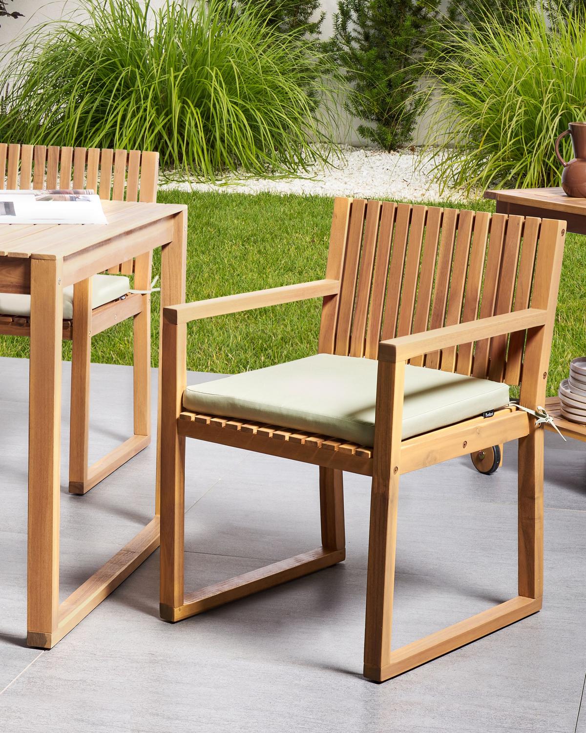 GARTENSTUHL 2er-Set Hellbraun/Grün Sassari Premium - Hellbraun/Grün, Holz (54/80/59cm) - Beliani