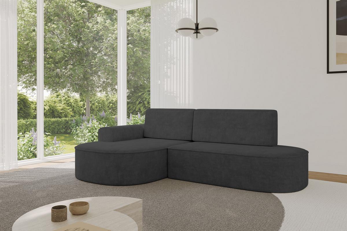 ECKSOFA mit Schlaffunktion und Bettkasten Ottomane Links MARI-L1-S - 283x167x73 cm Dunkelgrau Velours - Dunkelgrau/Schwarz, Holzwerkstoff/Kunststoff (283/167cm) - ALTDECOR