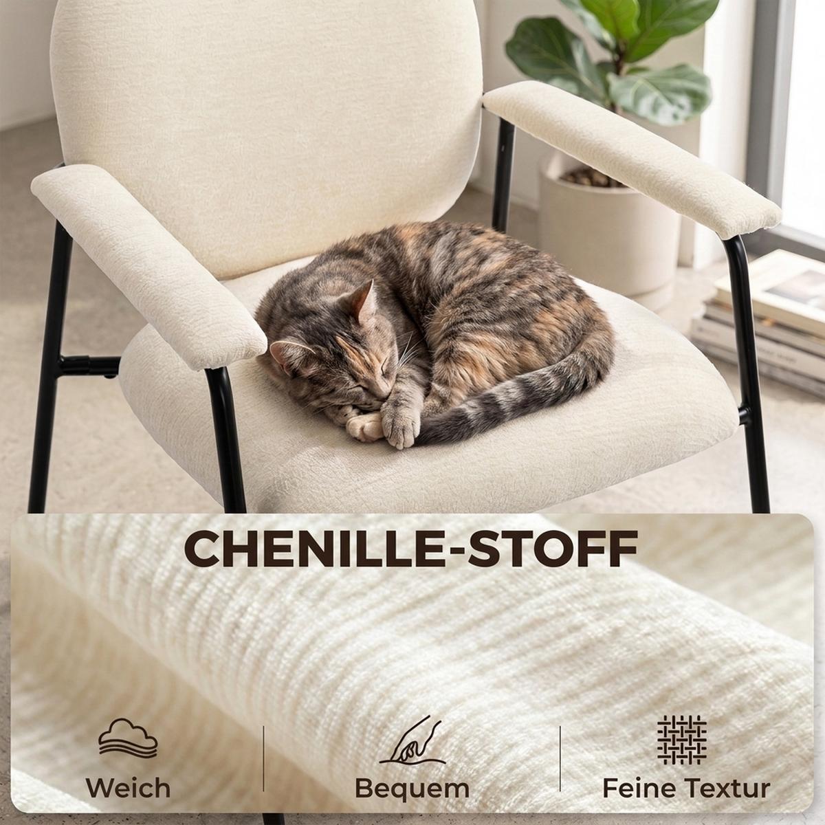SESSEL 2er Set Polyester Cremeweiß - Creme/Schwarz, Textil/Metall (64/76.5/67cm) - HOMCOM