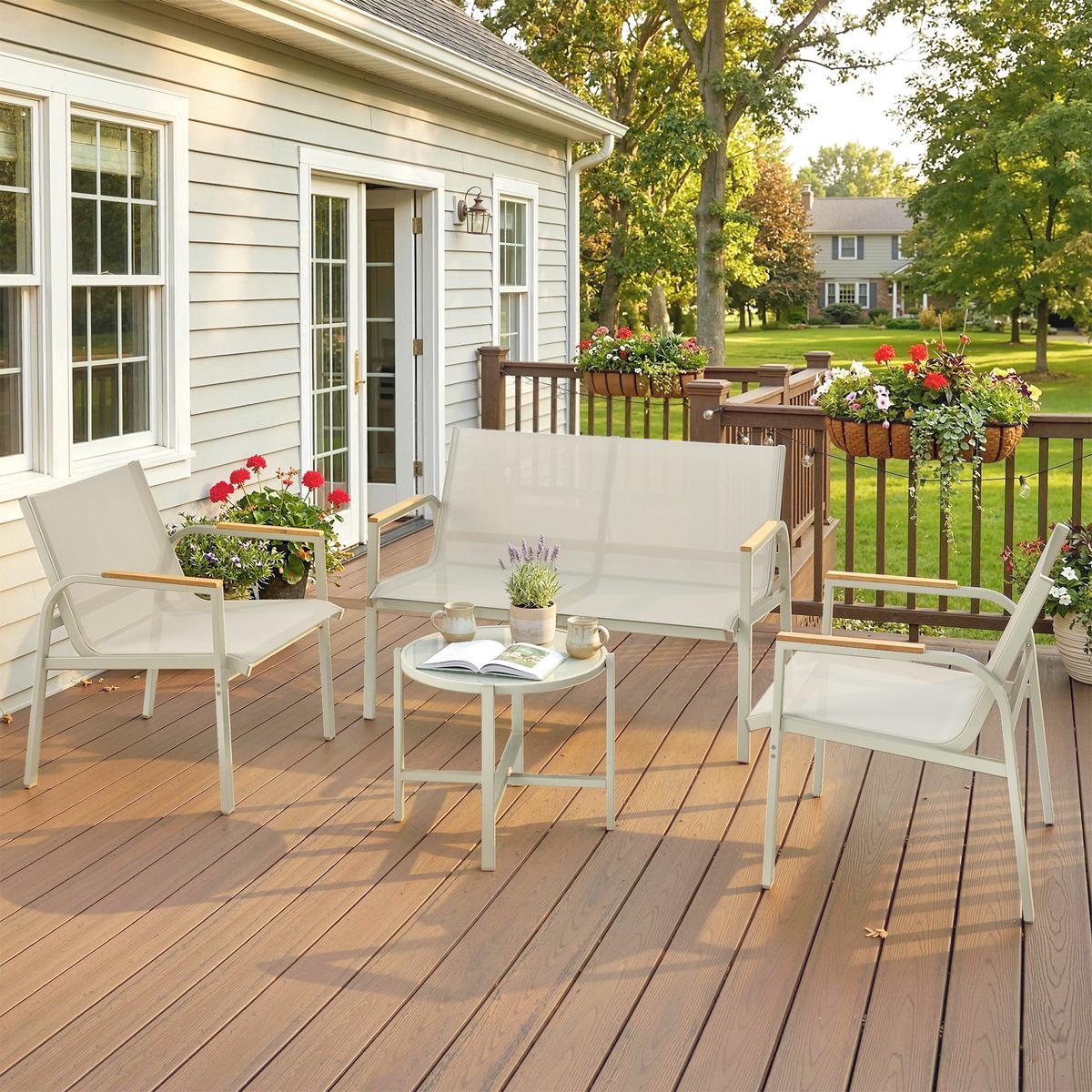 TERRASSENMÖBEL-SET 4-teilig Metall Texteline Grün - Grün, Textil/Metall - Outsunny