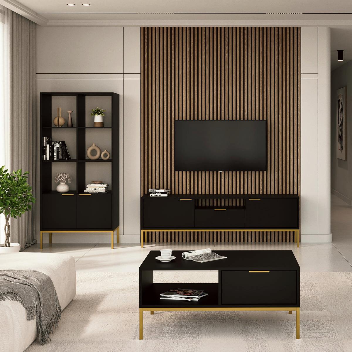 TV-MÖBEL Seattle Schwarz - Goldfarben/Schwarz, Holzwerkstoff (175/56.4/33cm) - Petits-meubles