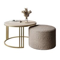 COUCHTISCH mit Hocker LORI MAT gebürstetes Gold/Kaschmir matt/Coral 50 - Kaschmir, Metall (70/70/49cm) - Lookway