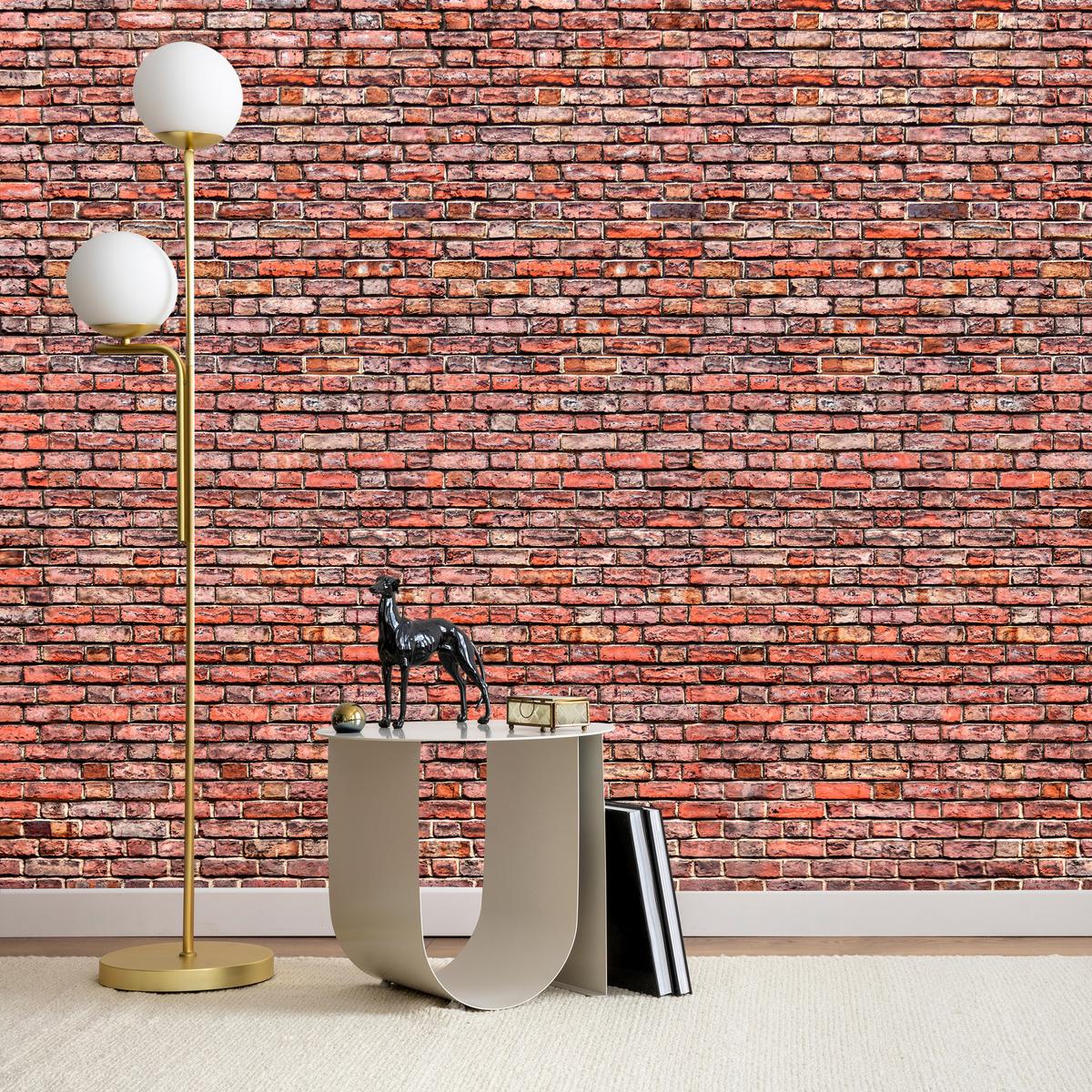 FOTOTAPETE für Wohnzimmer Alter Ziegelstein Roter Wand Rustikal 450x315 - Rot/Orange, Papier (450/315cm) - Muralo