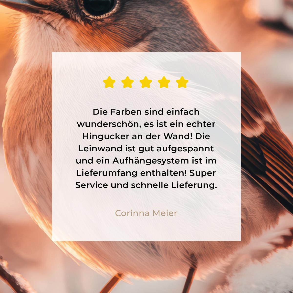 LEINWANDBILD Vogel - Zweig - Winter - Tiere - Schnee Wandbild Wohnzimmer 50x50 cm - Bernsteinfarben, Textil (50/50cm) - MuchoWow