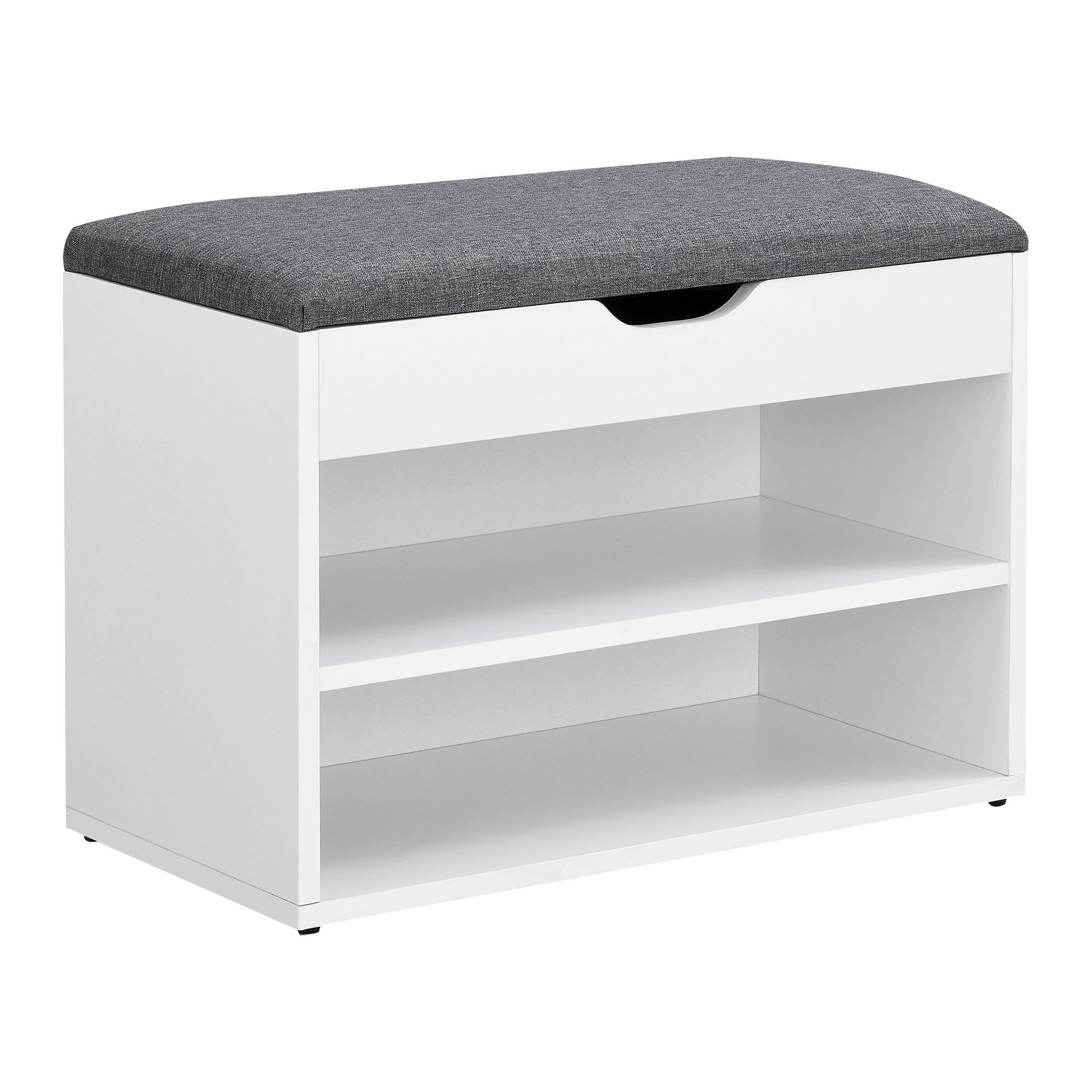 SCHUHBANK Gentofte - Weiß, Holzwerkstoff/Textil (60/46/30cm) - [en.casa]