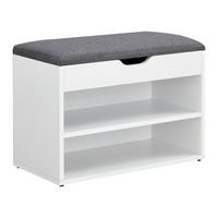 SCHUHBANK Gentofte - Weiß, Holzwerkstoff/Textil (60/46/30cm) - [en.casa]