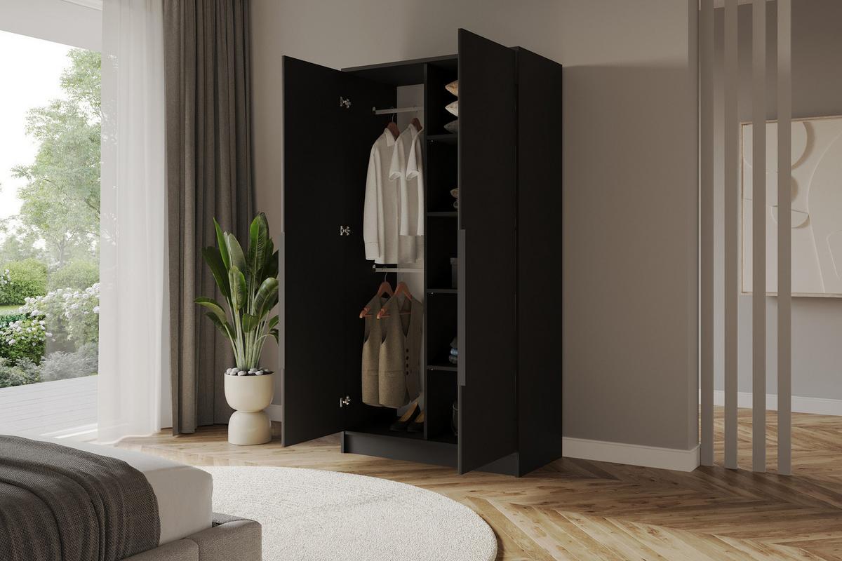 KLEIDERSCHRANK - LESE - 102 - Schwarz - Schwarz Hochglanz/Schwarz, Holzwerkstoff (102/200/51cm) - ALTDECOR
