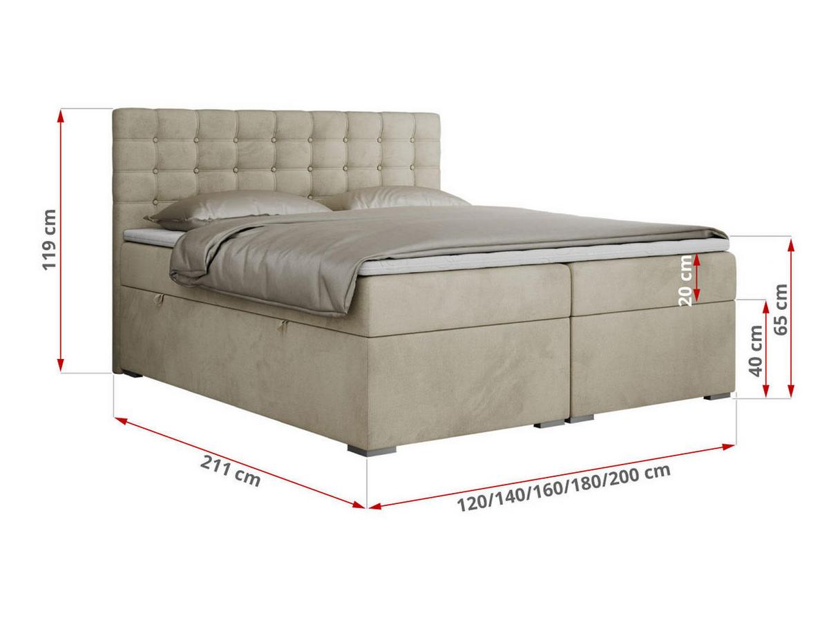 BOXBETT SUSAN 140/200 Beige Velvet - H4 - Beige, Holz/Textil (140/200cm) - MKS