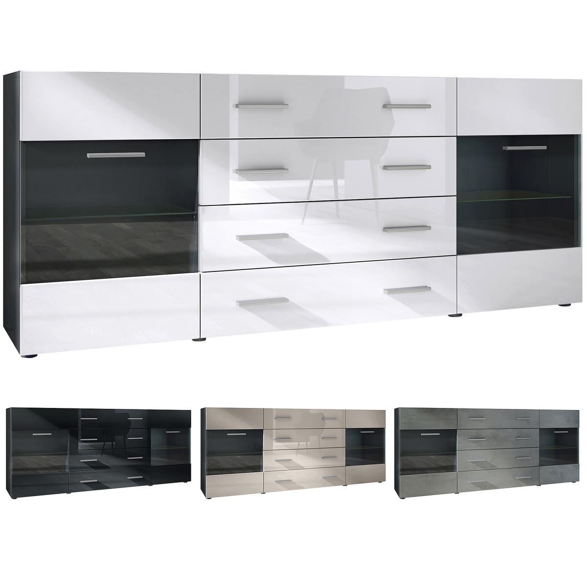 SIDEBOARD Carlos Grau Hochglanz - Grau, Holzwerkstoff (166/72/35cm) - Vladon