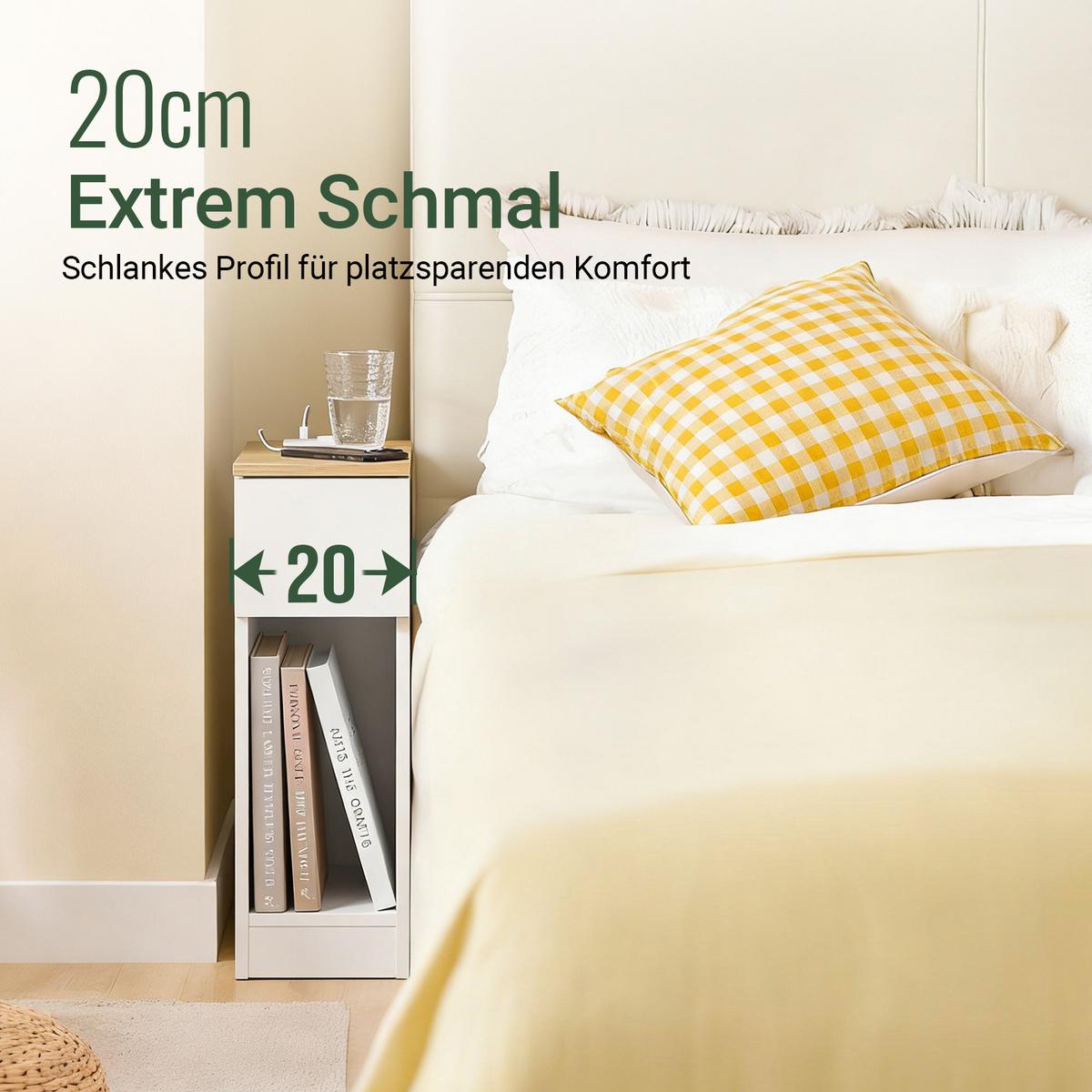 NACHTTISCH 2er Set mit Steckdose, Beistelltisch Weiß 20x35x60 cm, USB-A & Type-C, Schlafzimmer/Wohnzimmer - Weiß, Holzwerkstoff (20/60/35cm) - SoBuy