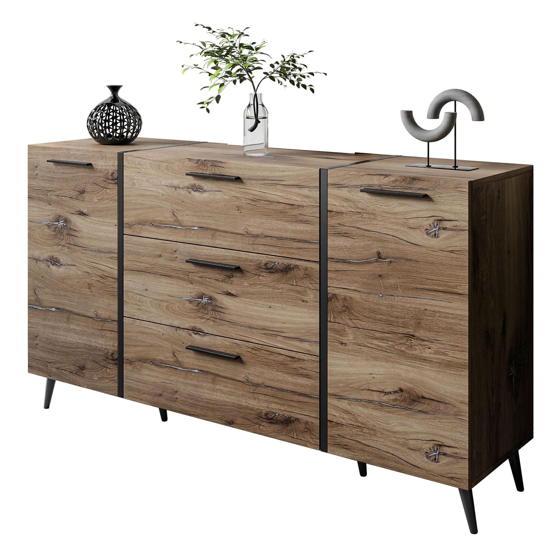 SIDEBOARD mit Schubladen ONYX LOFT auf Beinen - Eichefarben/Schwarz, Holzwerkstoff (158/88/41.3cm) - Lookway