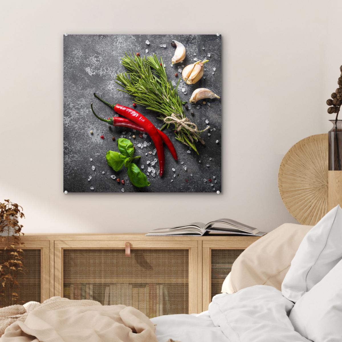 ACRYLGLASBILD Pfeffer - Kräuter - Gewürze - Beton 50x50 cm - Dunkelgrau, Glas (50/50cm) - MuchoWow