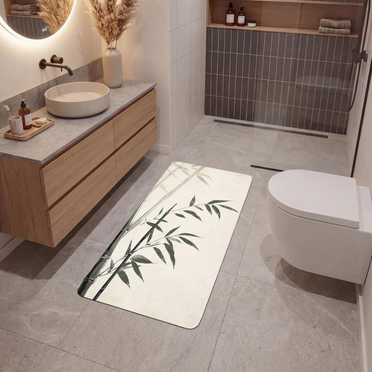 BADEMATTE Japandi - Bambus - Beige 60x120 cm - Ecru, Textil (60/120cm) - OnlyWow