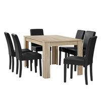 TISCHGRUPPE Forssa - Schwarz/Naturfarben, Holz/Holzwerkstoff (140/77/90cm) - [en.casa]
