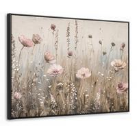 LEINWAND Bilder mit Rahmen - Blumen - Rosa - Modern - Beige - 80x60 - Beige, Textil (80/60cm) - MuchoWow