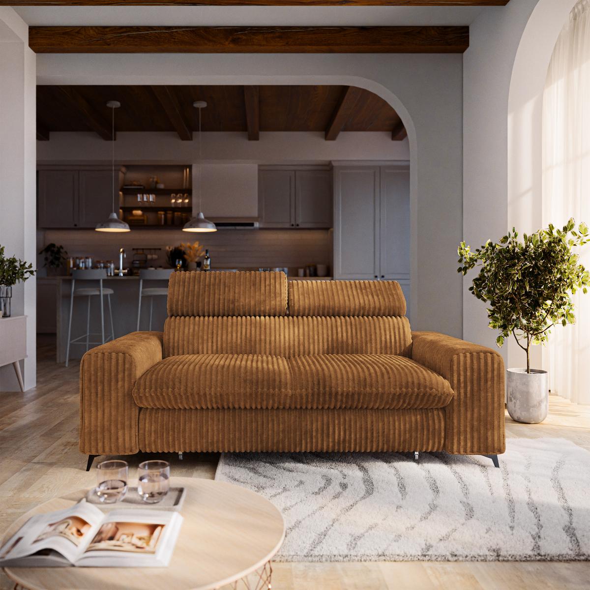 BETTSOFA BENETE Orange Cordstoff mit Schlaffunktion - Orange, Holz/Textil (191/89/92cm) - MASSENO