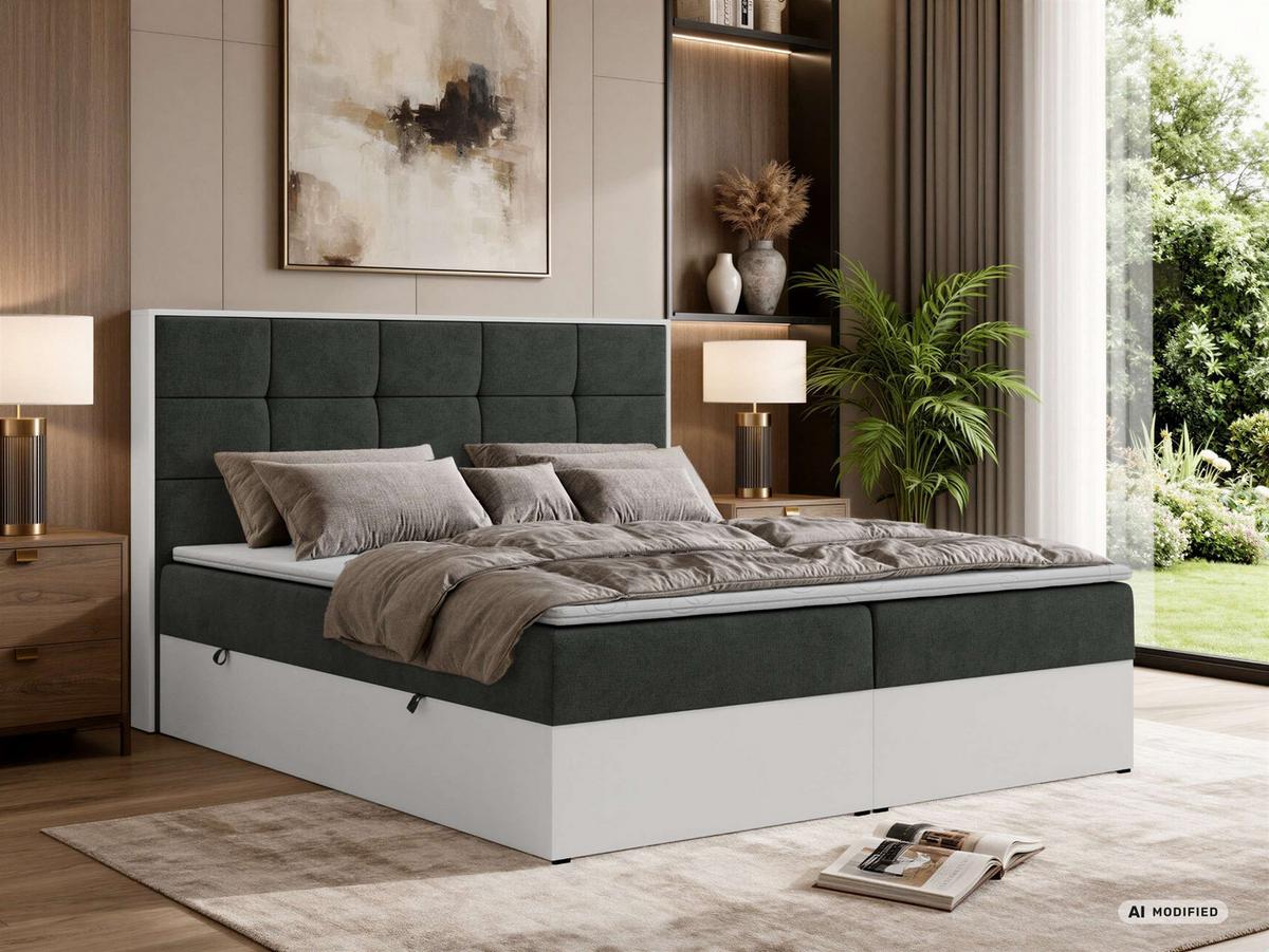 BOXBETT ALVIT 140/200 - Dunkelgrau Stukture - Topper Visco - H4 - Dunkelgrau/Schwarz, Kunststoff/Textil (140/200cm) - MKS