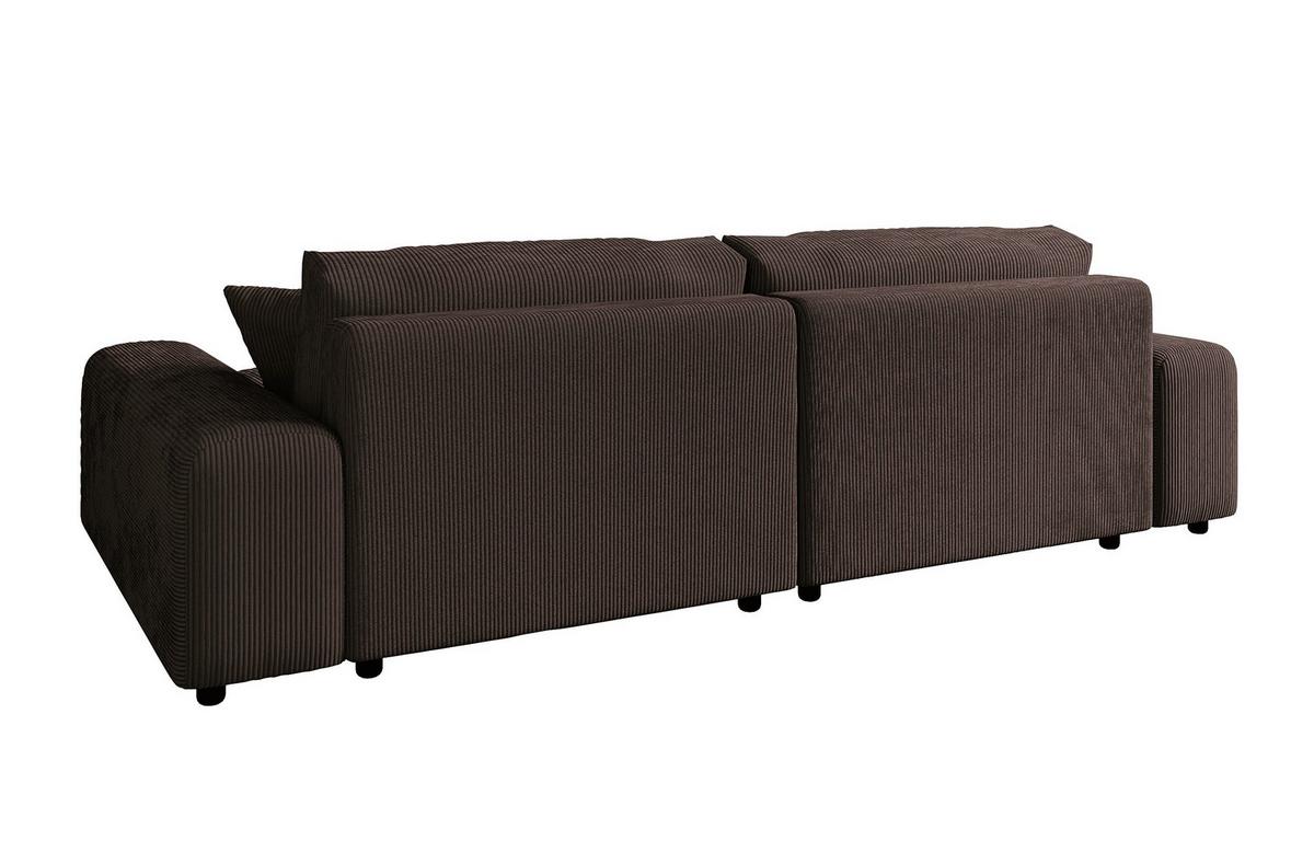 ECKSOFA mit Schlaffunktion, Bettkasten, Wellenunterfederung, seitenverkehrt montierbar B255/T165/H84 cm, Liegefl. 148x196 cm, Cord Dunkelbraun / 21003 - Dunkelbraun/Schwarz, Kunststoff/Textil (255/165cm) - luma-home