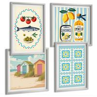 BILDER SET 4er Set - 50x50 cm & 40x60 cm Silberner Rahmen - Illustrationen der mediterranen Küche - Silberfarben, Kunststoff (50/50cm) - TULUP