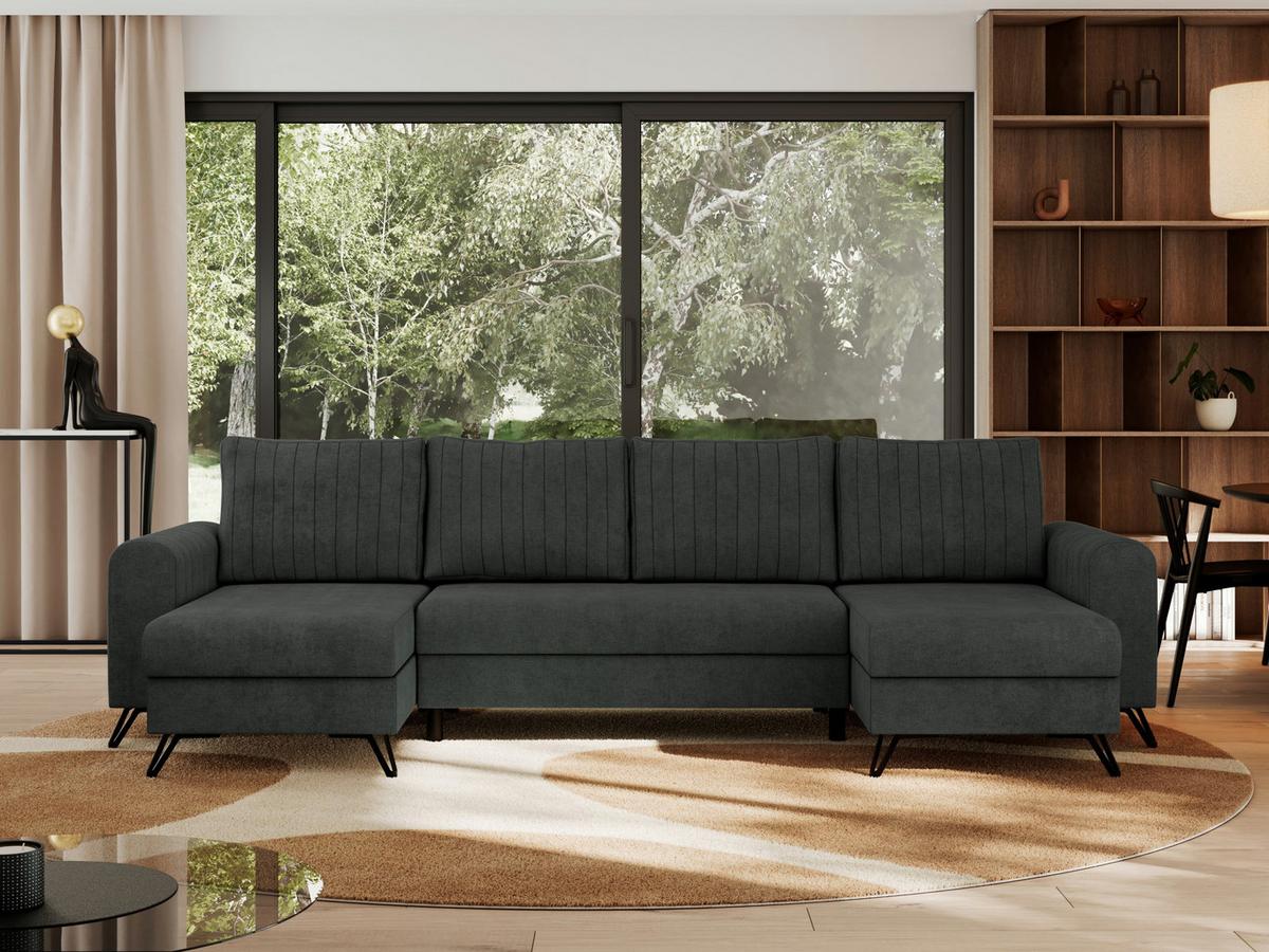 WOHNLANDSCHAFT AXEL U Struktur Dunkelgrau - Anthrazit/Schwarz, Textil/Metall (312/90/140cm) - MKS