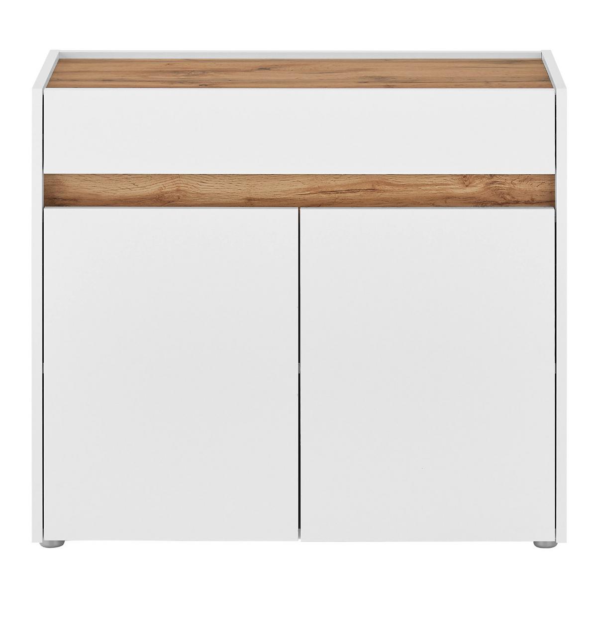 SCHUHSCHRANK weiß, Eiche Wotan 80 x 70 cm, Flurkommode mit Schubladen - Eiche Wotan/Silberfarben, Holzwerkstoff/Kunststoff (80/70/40cm) - Furn.Design