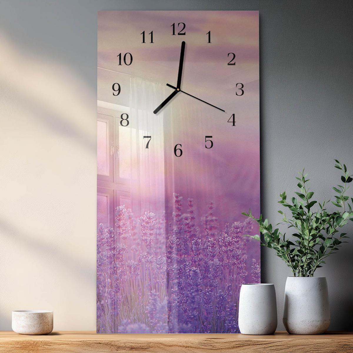 WANDUHR aus Glas 30x60 cm - Lavendel - Lila, Glas (30/60/0.4cm) - TULUP