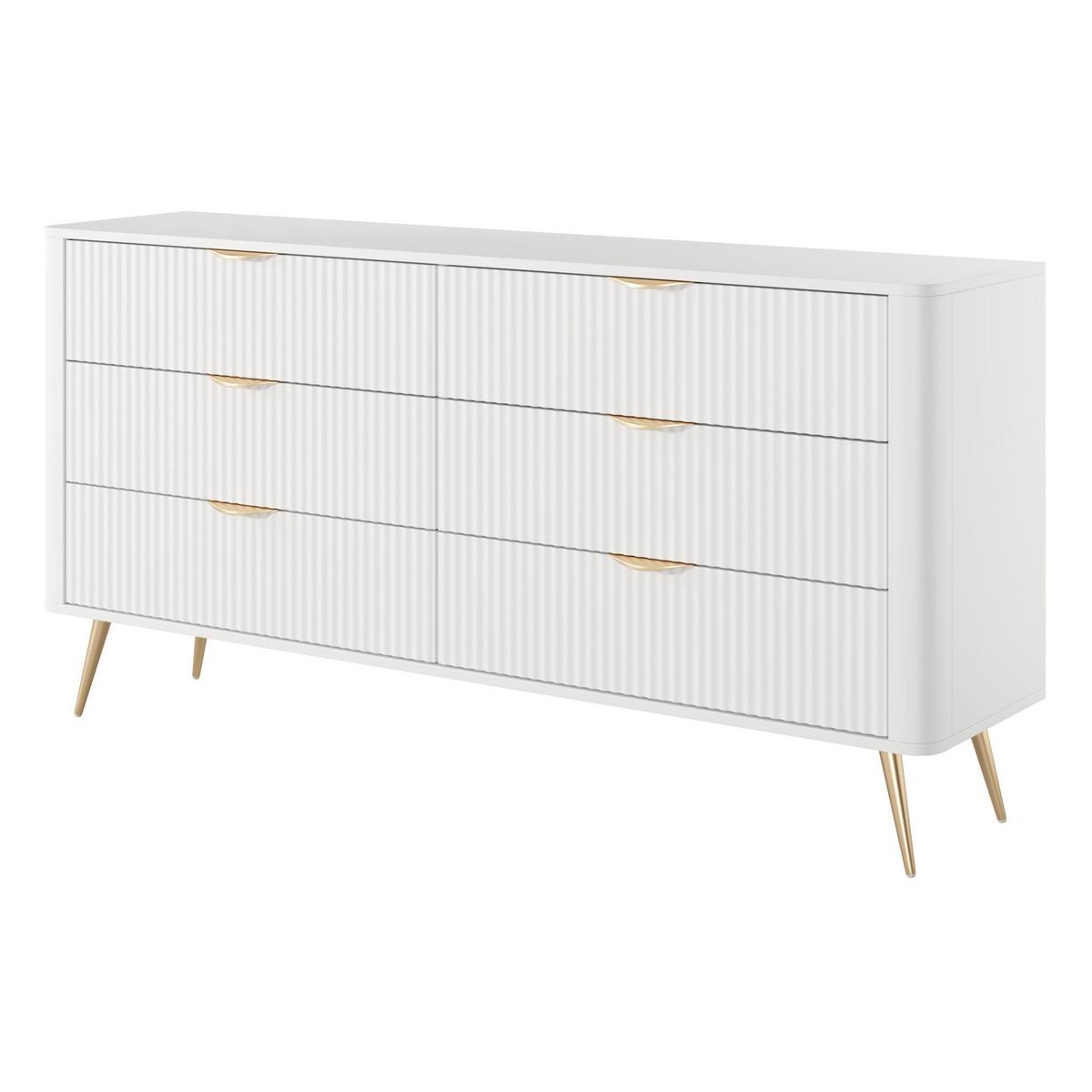 SIDEBOARD Vespasia 6S Beige 163,2/81,2/38 cm – Geriffelte Fronten - Goldfarben/Weiß, Holzwerkstoff/Metall (163/81.2/38cm) - AX Living