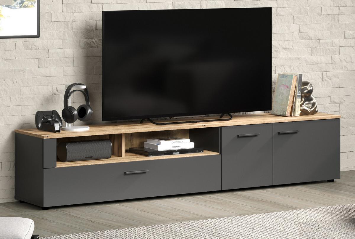 TV-LOWBOARD grau Evoke Eiche 210 x 43 cm, XL TV Unterteil mit viel Stauraum - Eichefarben/Schwarz, Holzwerkstoff/Kunststoff (210/43/41cm) - Top.Furn