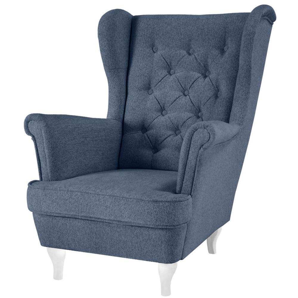 CHESTERFIELD-SESSEL Falco dunkelblau mit Weiß Holzbeinen - Dunkelblau/Weiß, Holz/Textil (82/102/92cm) - Beautysofa