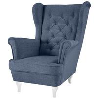 CHESTERFIELD-SESSEL Falco dunkelblau mit Weiß Holzbeinen - Dunkelblau/Weiß, Holz/Textil (82/102/92cm) - Beautysofa