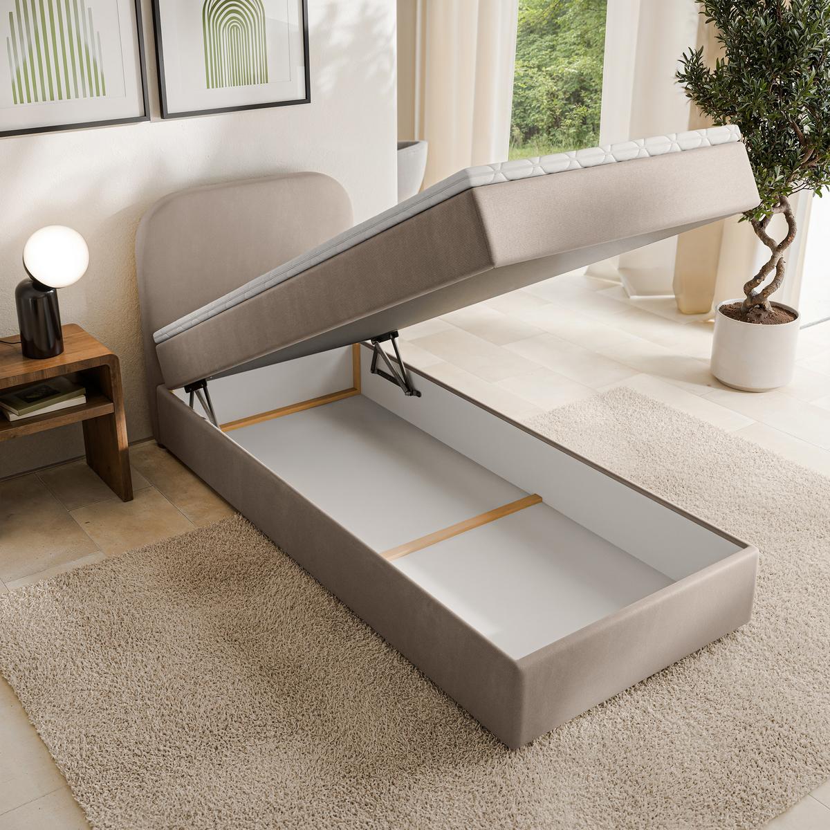BOXBETT CERIA 90x200 cm mit Matratze und Topper - Beige - Beige, Holz/Textil (90/200cm) - MASSENO