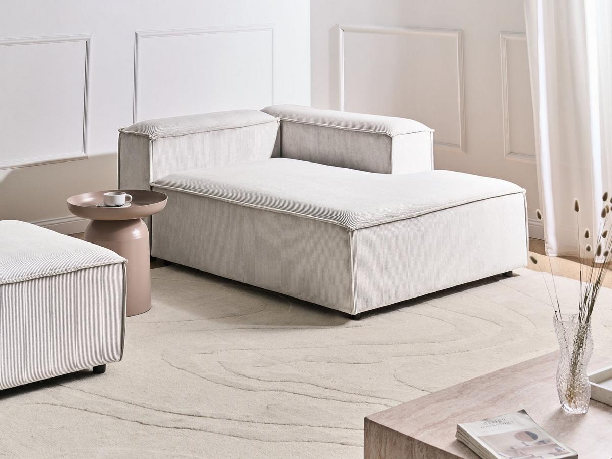 CHAISELONGUE-LINKSSEITIGE Cord Cremeweiß Ardal - Creme/Schwarz, Textil (119/68/180cm) - Beliani