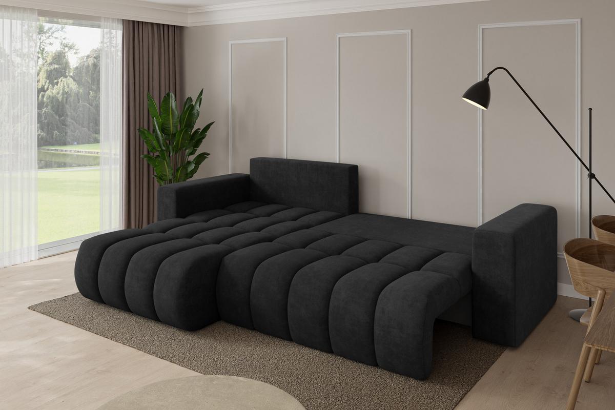 ECKSOFA mit Schlaffunktion Ottomane Links MILA-L-v1 277x195x86 Schwarz Velours - Schwarz, Holzwerkstoff/Kunststoff (277/194cm) - ALTDECOR